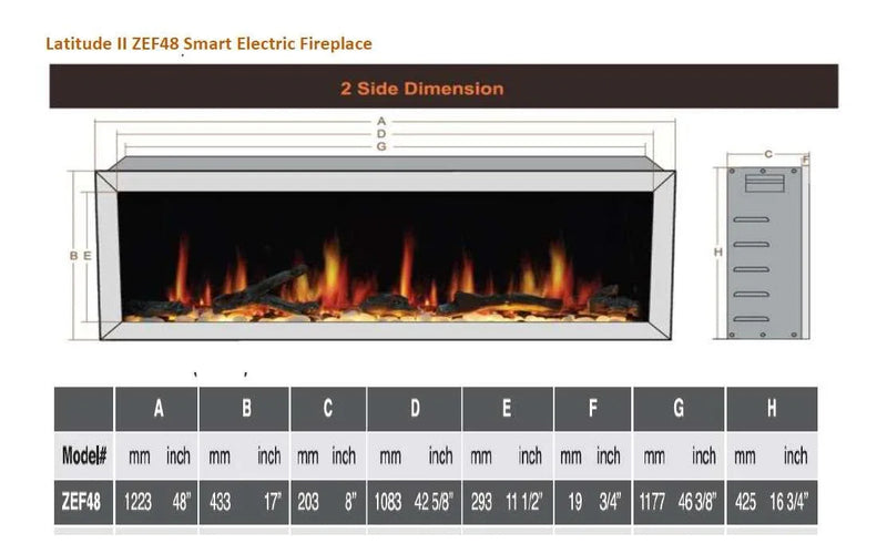 Litedeer Gloria II 48-in Smart Push-in Electric Fireplace - ZEF48X, ZEF48X-T2S, Silver | White