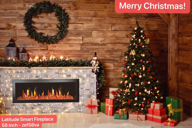 Litedeer Homes 58 inch Latitude Wifi Smart Electric Fireplace with lifelike flame crackling sounds Amber Glass Included - Model:  ZEF58VA - Litedeer Homes