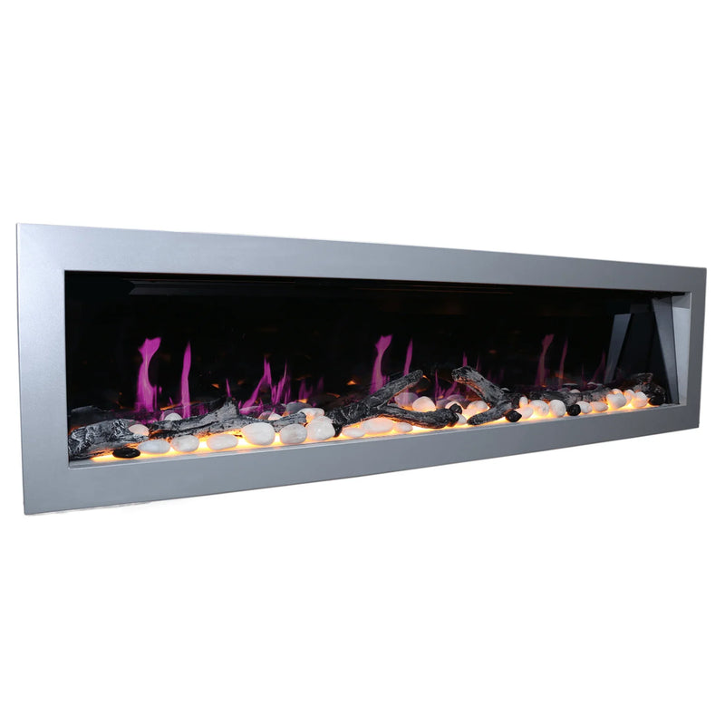 Litedeer Gloria II 68" Smart Push-in Electric Fireplace with App - ZEF68XS, Silver - Litedeer Homes