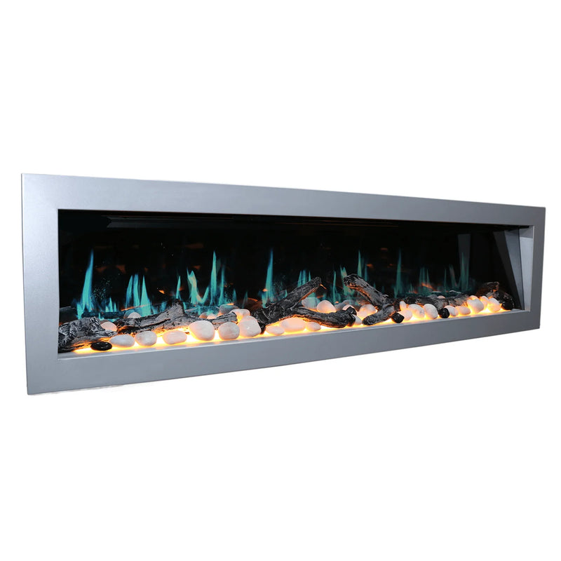 Litedeer Gloria II 68" Smart Push-in Electric Fireplace with App - ZEF68XS, Silver - Litedeer Homes