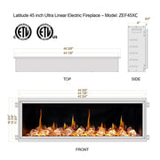 2025 New Litedeer Homes Latitude 45-inch Ultra-Slim Smart Electric Fireplace with 1-inch Trim, Multi-Flame LED, Crushed Ice Rocks, WiFi/App-Control, Flush/Recessed/Wall-Mounted (Model: ZEF45XC) - Litedeer Homes