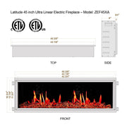 2025 New Litedeer Homes Latitude 45-inch Smart Electric Fireplace with 1-inch Trim Reflective Amber Glass - ZEF45XA - Litedeer Homes