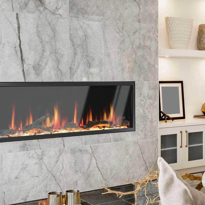 2025 New Litedeer Homes Latitude 55-inch Built-in Smart Electric Fireplace with 1-inch Trim, Multi-Flame LED, Driftwood Logs & River Rocks, WiFi/App-Control, Flush/Recessed/Built-in (Model: ZEF55V) - Litedeer Homes