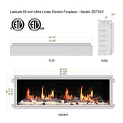2025 New Litedeer Homes Latitude 55-inch Built-in Smart Electric Fireplace with 1-inch Trim, Multi-Flame LED, Driftwood Logs & River Rocks, WiFi/App-Control, Flush/Recessed/Built-in (Model: ZEF55V) - Litedeer Homes