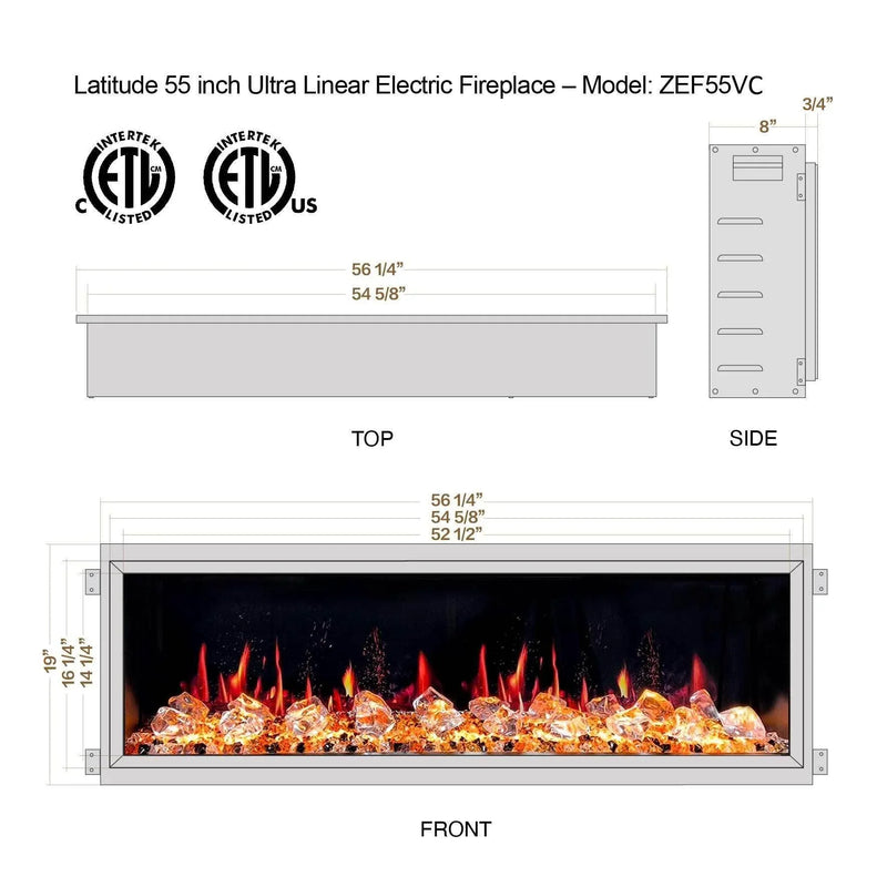 2025 New Litedeer Homes Latitude 55 inch Built-in Smart Electric Fireplace with Crackling Sounds, Diamond-like Crystal - ZEF55VC - Litedeer Homes