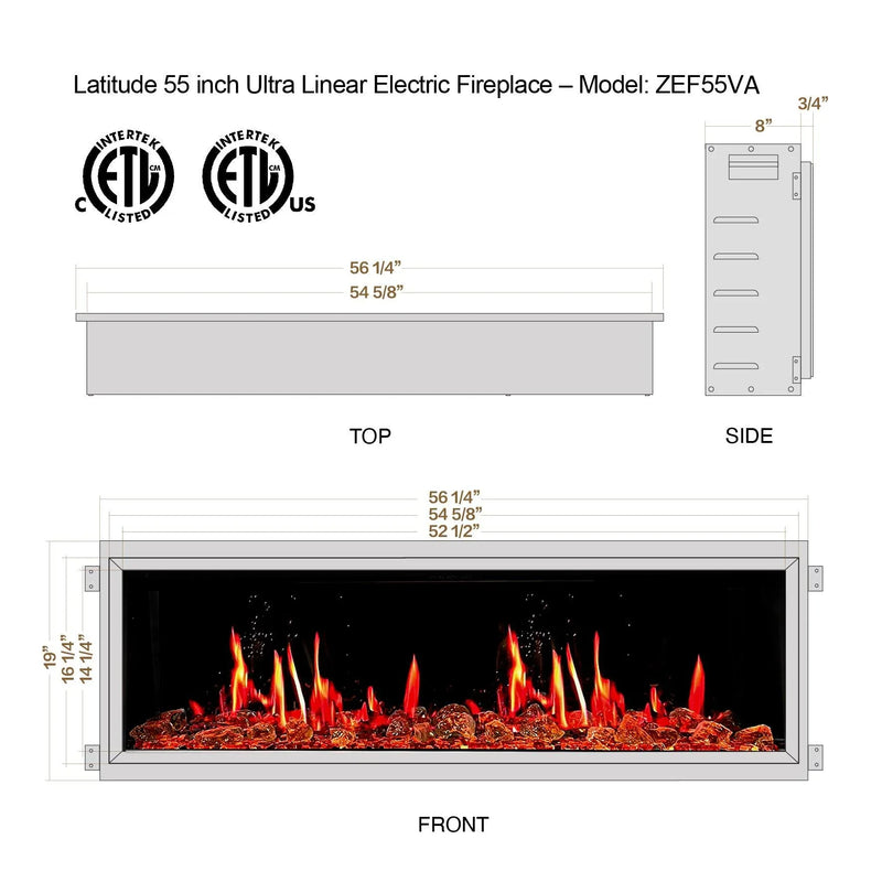 Litedeer Latitude 55" Smart Built-in Linear Electric Fireplace Wifi Enabled with Crackling Sounds - ZEF55VA, Black - Litedeer Homes
