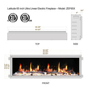 2025 NewLitedeer Homes Latitude 65-inch Ultra-Slim Smart Electric Fireplace with 1-inch Trim – Multi-Flame LED, Driftwood Logs & River Rocks, WiFi/App-Control, Flush/Recessed/Wall-Mounted (Model: ZEF65X) - Litedeer Homes