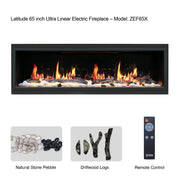 2025 NewLitedeer Homes Latitude 65-inch Ultra-Slim Smart Electric Fireplace with 1-inch Trim – Multi-Flame LED, Driftwood Logs & River Rocks, WiFi/App-Control, Flush/Recessed/Wall-Mounted (Model: ZEF65X) - Litedeer Homes