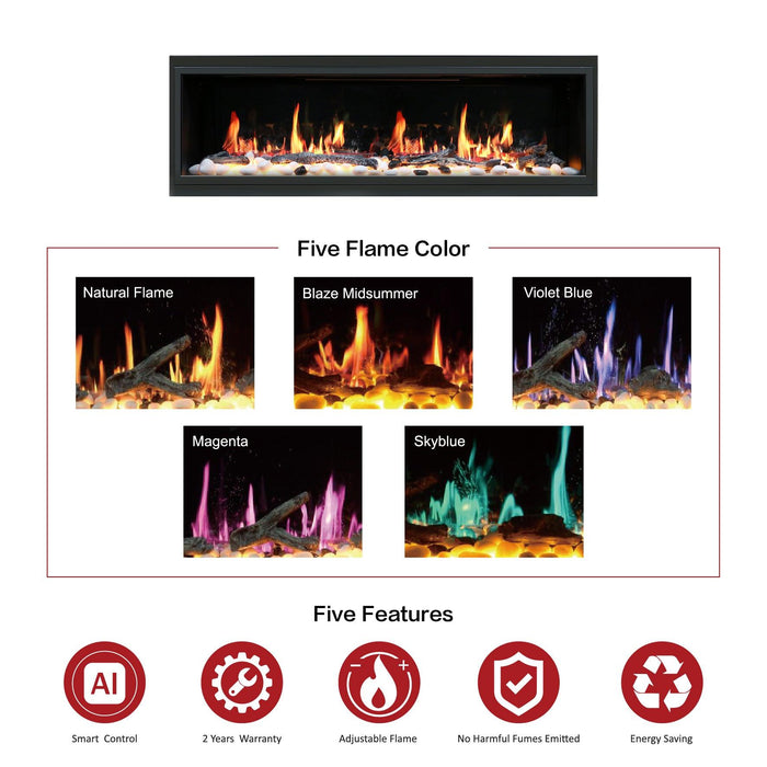 Litedeer Latitude 65" Ultra Slim Electric Fireplace with Smart App - ZEF65X, Black - Litedeer Homes