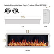 2025 New Litedeer Homes Latitude 65 inch Ultra-Slim Smart Electric Fireplace with Crackling Sounds, Diamond-like Crystal - ZEF65XC - Litedeer Homes