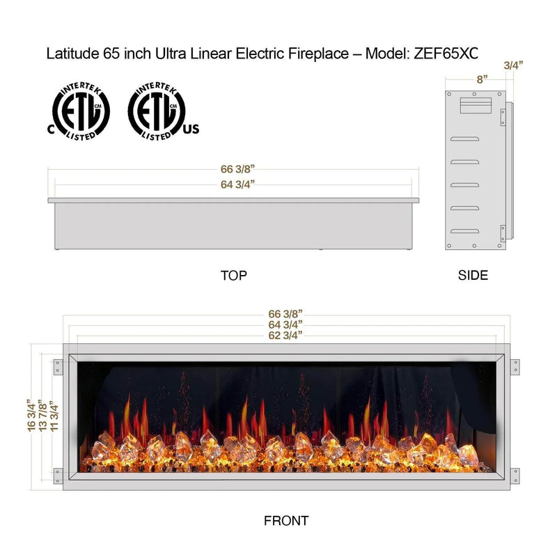 2025 New Litedeer Homes Latitude 65 inch Ultra-Slim Smart Electric Fireplace with Crackling Sounds, Diamond-like Crystal - ZEF65XC - Litedeer Homes