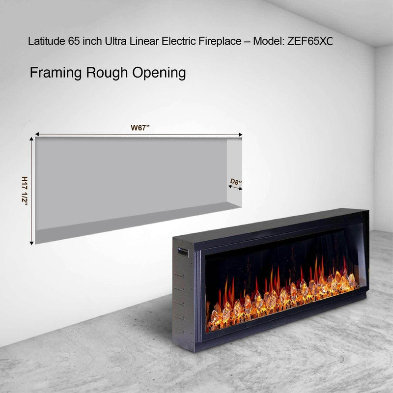 2025 New Litedeer Homes Latitude 65 inch Ultra-Slim Smart Electric Fireplace with Crackling Sounds, Diamond-like Crystal - ZEF65XC - Litedeer Homes