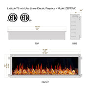 2025 New Litedeer Homes Latitude 75 inch Smart Control HD LED Electric Fireplace Wifi Enabled (Model: ZEF75VC),Black - Litedeer Homes