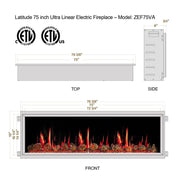 Litedeer Homes Latitude 75-inch Built-in Electric Fireplace with Wifi, Fireplace App, 5 Unique Flame -ZEF75VA - Litedeer Homes