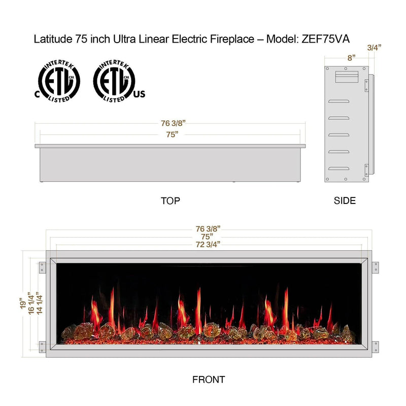 Litedeer Homes Latitude 75-inch Built-in Electric Fireplace with Wifi, Fireplace App, 5 Unique Flame -ZEF75VA - Litedeer Homes