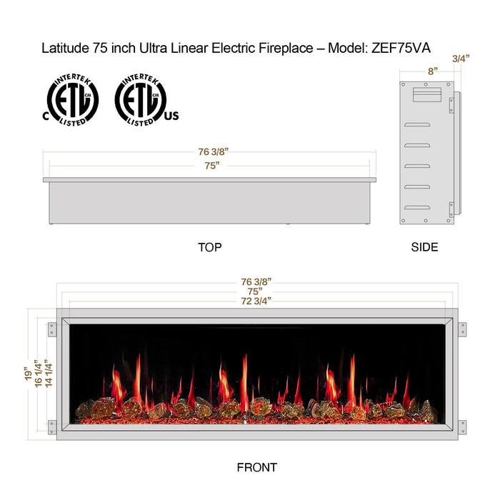 Latitude 75" Smart Built-in Electric Fireplace with Ember Glass Crackling Sounds - ZEF75VA - Litedeer Homes