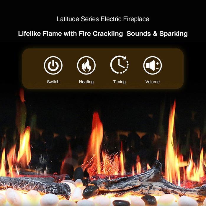 Latitude 75" Smart Built-in Linear Electric Fireplace with App Crackling Sounds - ZEF75V,Black - Litedeer Homes