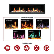 2025 New Lited eer Homes Latitude 75-inch Ultra-Sleek Smart Electric Fireplace with 1-inch Trim – Multi-Flame LED, Driftwood Logs & River Rocks, WiFi/App-Control, Flush/Recessed/Built-in Wall (Model: ZEF75V) - Litedeer Homes
