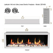 2025 New Litedeer Homes Latitude II 48-in Wall Mounted Smart Electric Fireplace with App, Crackling Sounds, Driftwood Log & River Rock - ZEF48X - Litedeer Homes