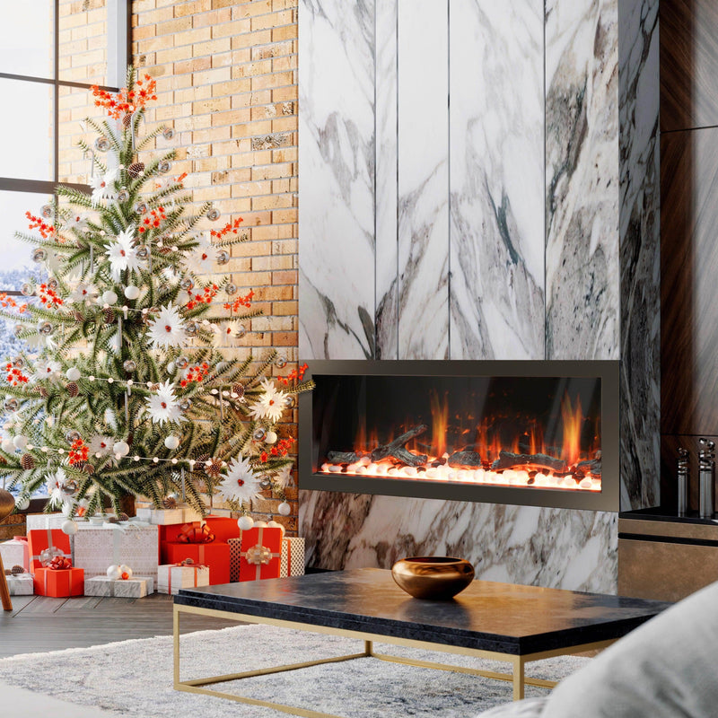 2025 New Litedeer Homes Latitude II 48-in Wall Mounted Smart Electric Fireplace with App, Crackling Sounds, Driftwood Log & River Rock - ZEF48X - Litedeer Homes