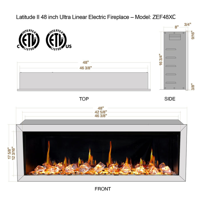 Litedeer Latitude 48" Smart Control Electric Fireplace Wifi Enabled - ZEF48XC, Black - Litedeer Homes
