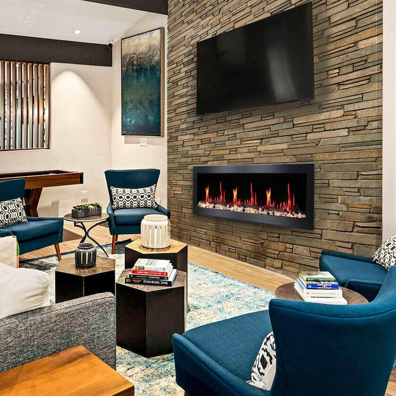 2025 New Litedeer Homes Latitude II 58-inch Wall Mount Smart Electric Fireplace with app Diamond-like Crystal - ZEF58VC, Black - Litedeer Homes