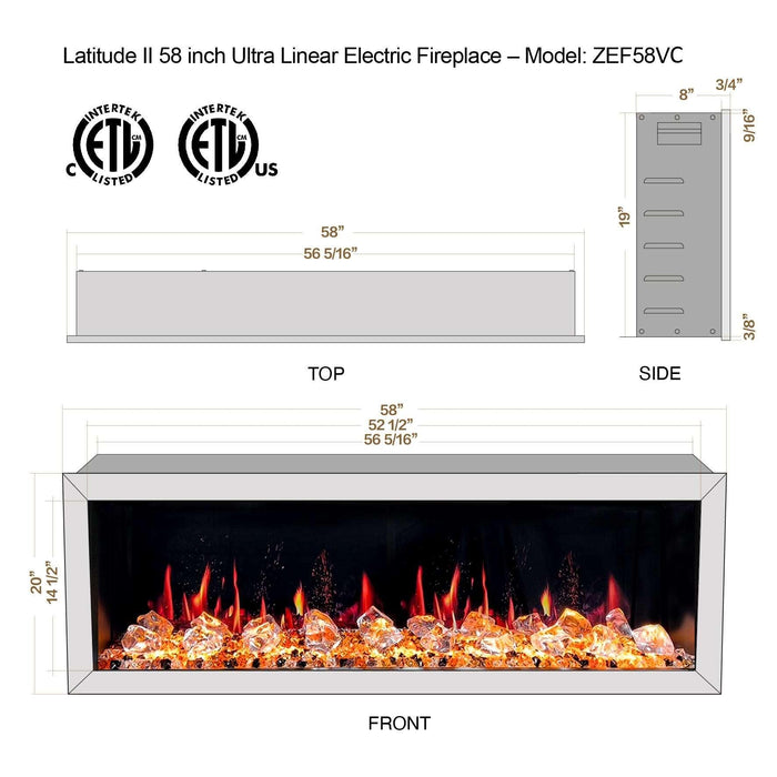 Litedeer Latitude 58-in Smart Control Electric Fireplace Wifi Enabled - ZEF58VC, Black