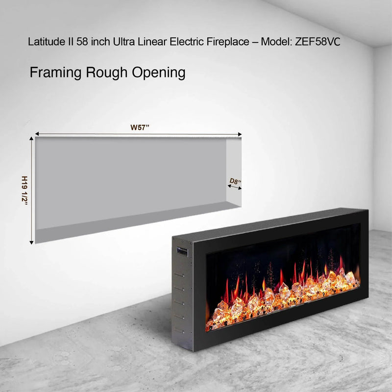 2025 New Litedeer Homes Latitude II 58-inch Wall Mount Smart Electric Fireplace with app Diamond-like Crystal - ZEF58VC, Black - Litedeer Homes