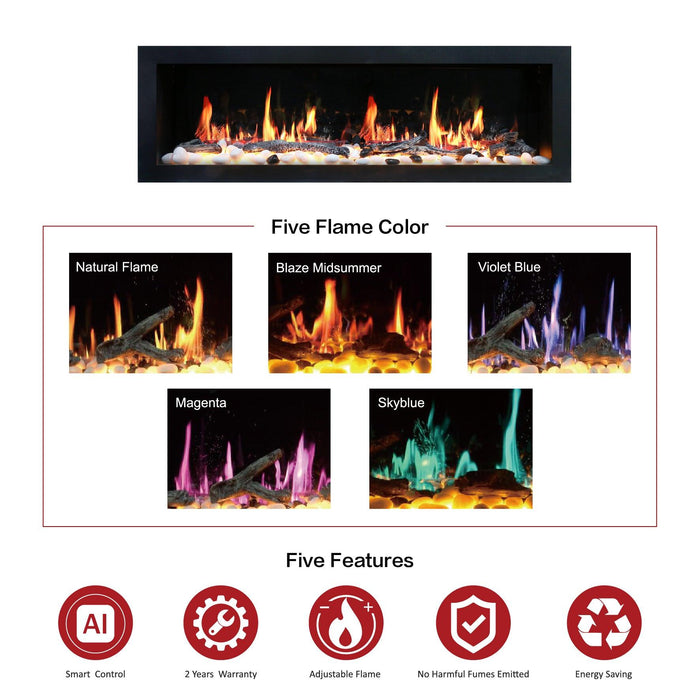 Litedeer Latitude II 58" Wall Mounted Electric Fireplace with App - ZEF58V,Black - Litedeer Homes
