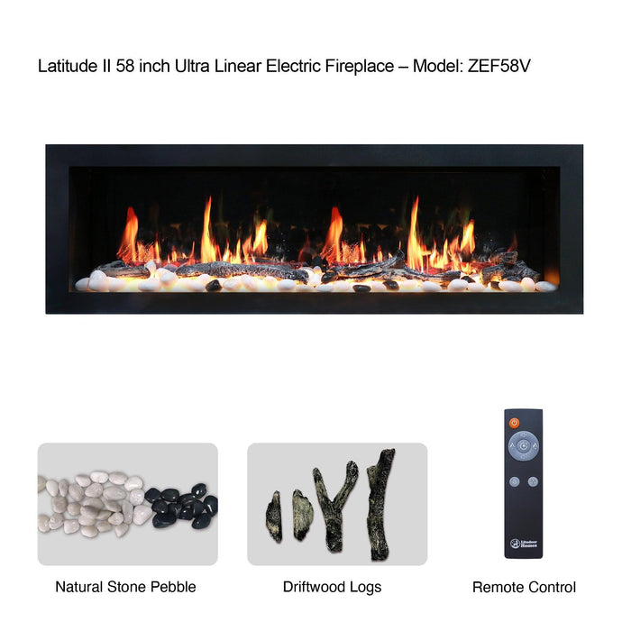 Litedeer Latitude II 58" Wall Mounted Electric Fireplace with App - ZEF58V,Black - Litedeer Homes