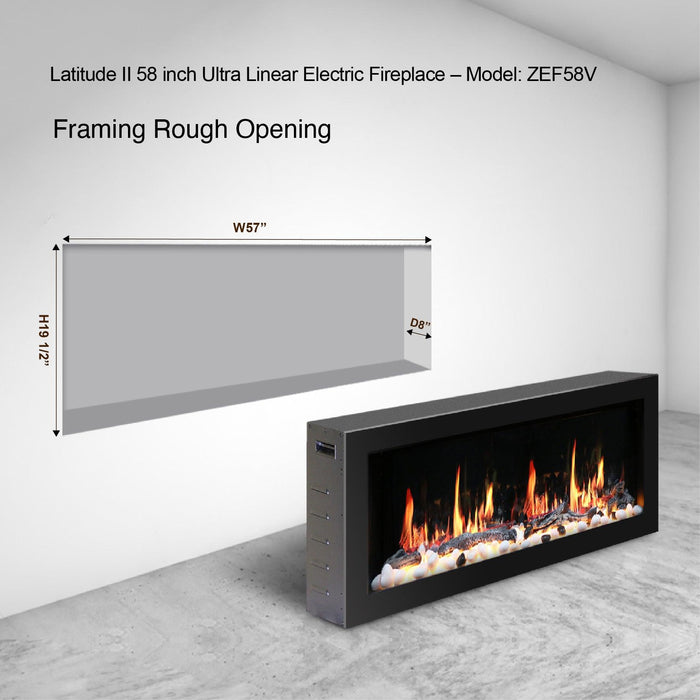 Litedeer Latitude II 58" Wall Mounted Electric Fireplace with App - ZEF58V,Black - Litedeer Homes