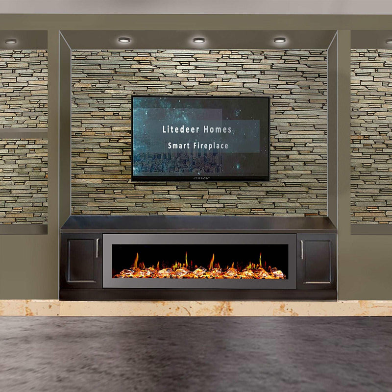 Litedeer Latitude 68-in Smart Control Electric Fireplace Wifi Enabled - ZEF68XC, Black