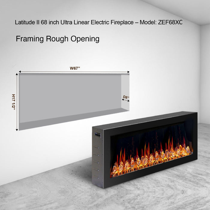 Litedeer Latitude II 68-in Smart Control Electric Fireplace Wifi Enabled - ZEF68XC, Black - Litedeer Homes