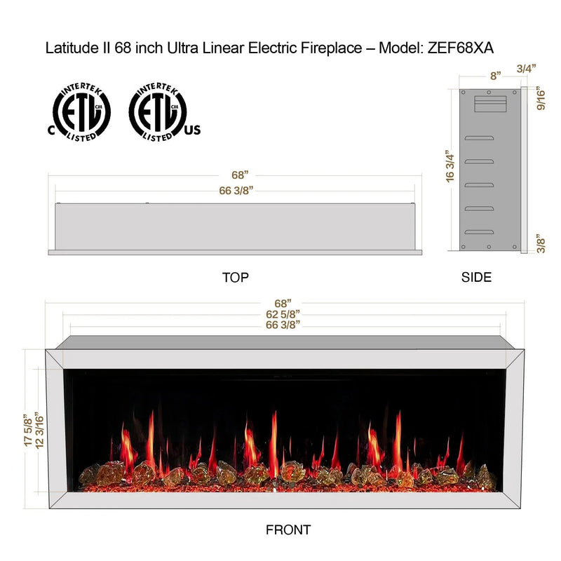 Litedeer Latitude 68" Smart Recess Wall Mounted Electric Fireplace - ZEF68XA - Litedeer Homes