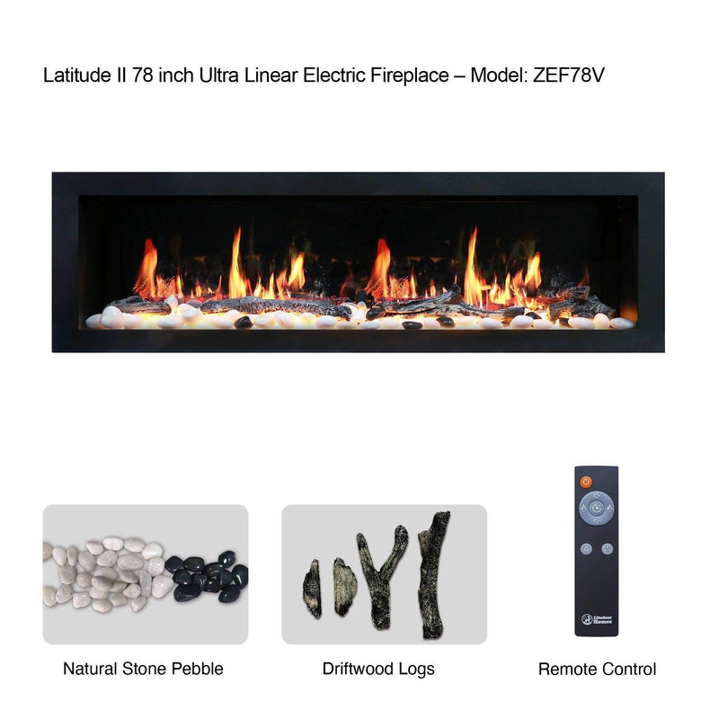 2025 New Litedeer Homes Latitude II 78-inch Wall Mount Smart Electric Fireplace with Crackling Sounds (Model: ZEF78V), Black - Litedeer Homes