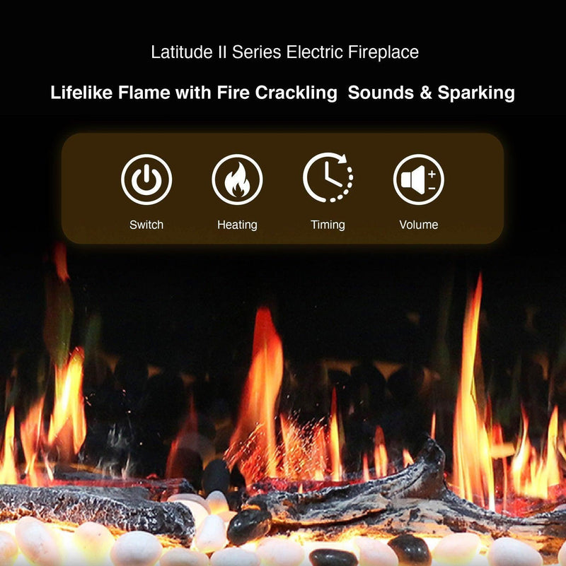 2025 New Litedeer Homes Latitude II 78-inch Wall Mount Smart Electric Fireplace with Crackling Sounds (Model: ZEF78V), Black - Litedeer Homes