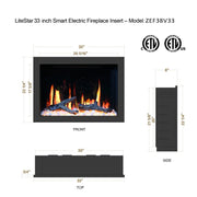 LiteStar 33 inch Wifi Smart Electric Fireplace Insert with App Crackling Sounds - ZEF38VC33, Black - Litedeer Homes