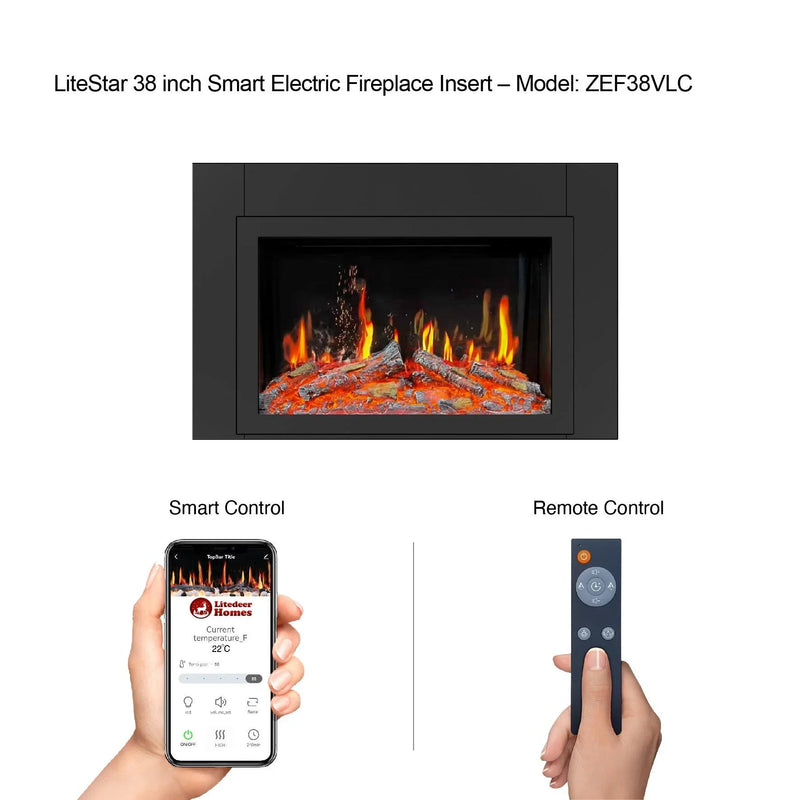 Litedeer LiteStar 38-in Electric Fireplace Insert Wifi Enabled - ZEF38VC, Black - Litedeer Homes
