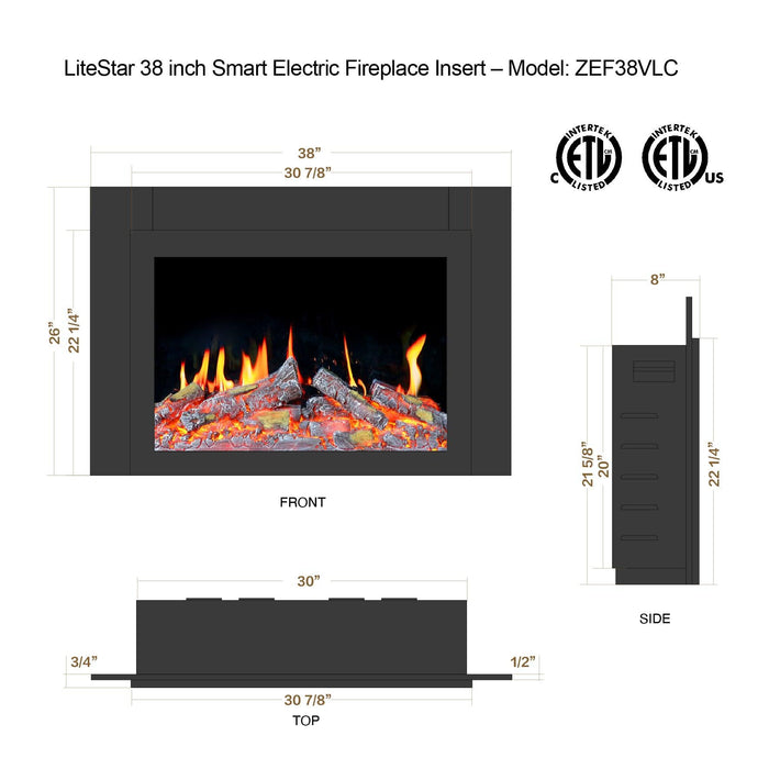 Litedeer LiteStar 38-in Electric Fireplace Insert Wifi Enabled - ZEF38VC, Black - Litedeer Homes